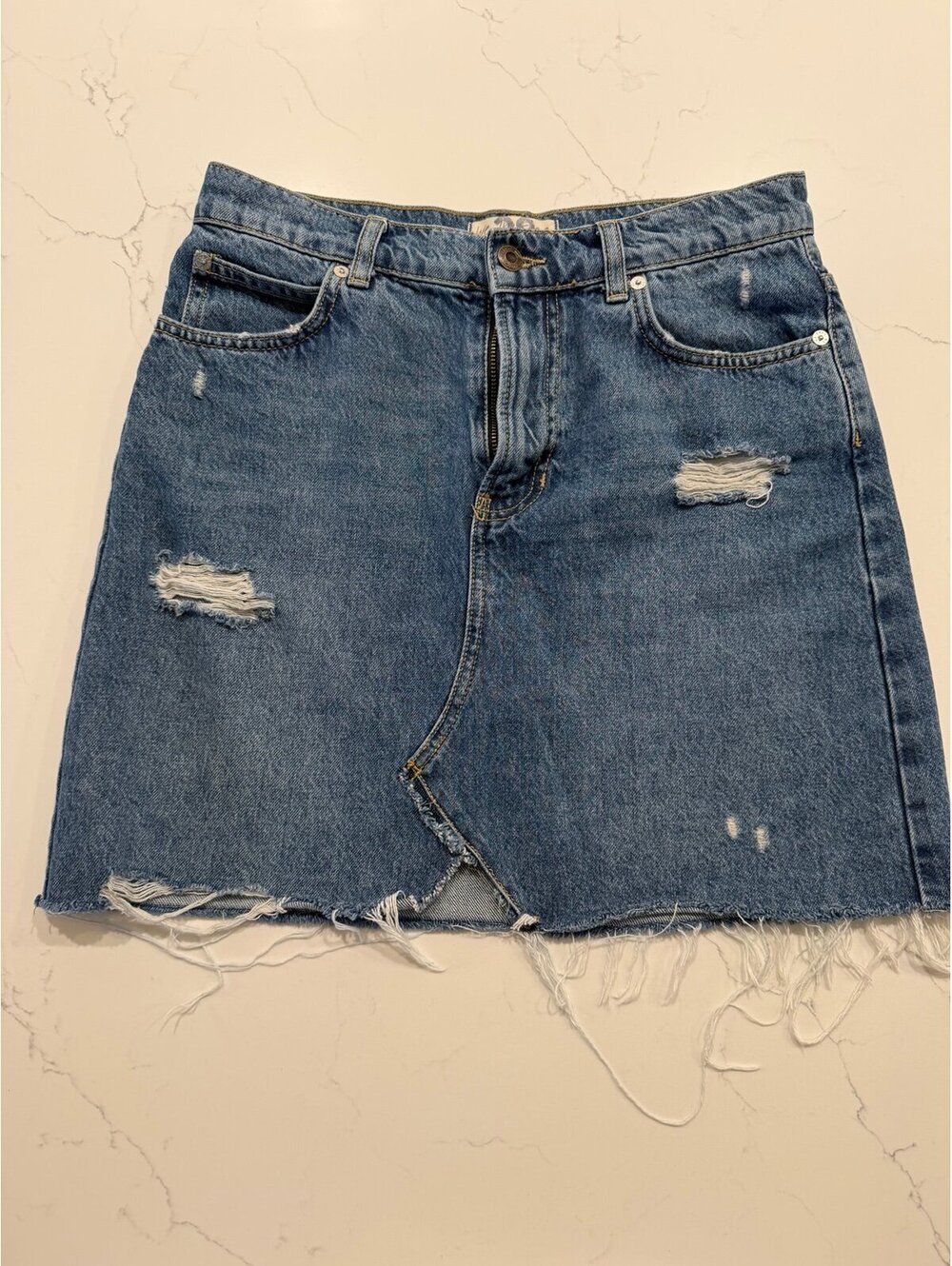 Free People We The Free Distressed Denim Mini Skirt Size 28